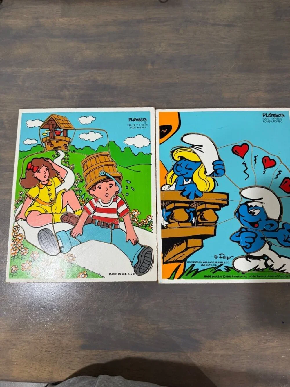 Two Vintage Playskool Wooden Puzzles Smurfs Jack and Jill 1980s